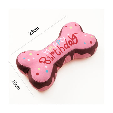 XL Pink Birthday Bone - Adorable Birthday Party Squeaky Toys for Dog