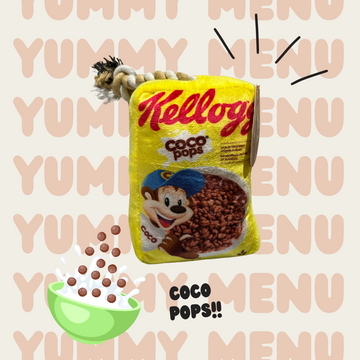 Crunchy Fun: Cereal Box Delight Squeaky Pet Plush Toy for Dogs/Cats (Coco Pops)