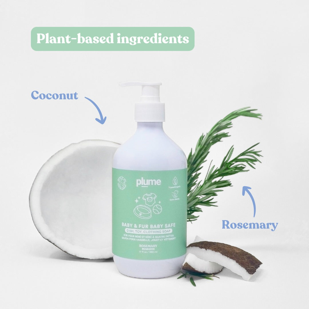 Plume Dish, Toy & Clothing Soap - Baby & Fur Baby Safe -  500ml - Rosemary