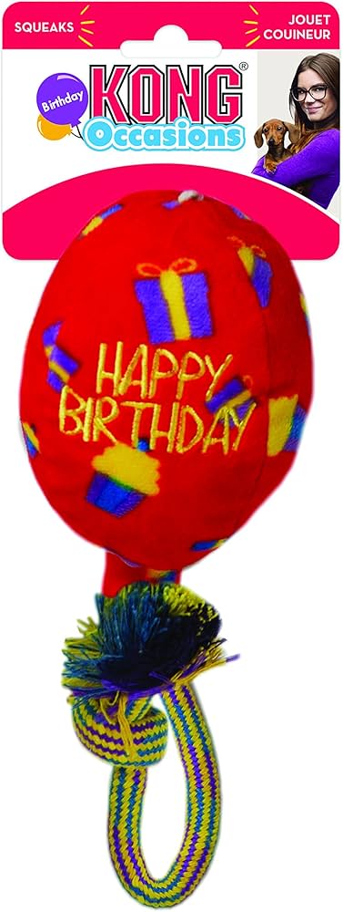 Party Paws Birthday Bash Pet Toys for Dogs/Cats (Kong Birthday Balloon Tug Toy)