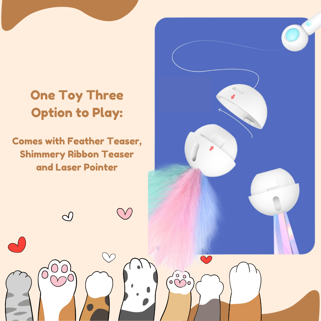 3-in-1 Retractable Cat Laser Teaser Toy Feather & Ribbon Options