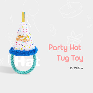 Party Hat Tug Toy - Adorable Birthday Party Squeaky Toys for Dog