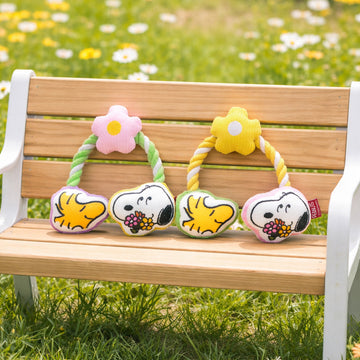 Peanuts Korea Flower Rope Tug Toy with Squeaker and Crinkle Paper for Dogs
