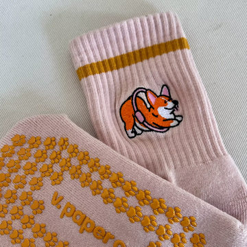 V Paper Co Corgi Cream Pilates Socks