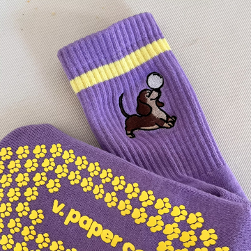 V Paper Co Purple Dashchund Pilates Socks