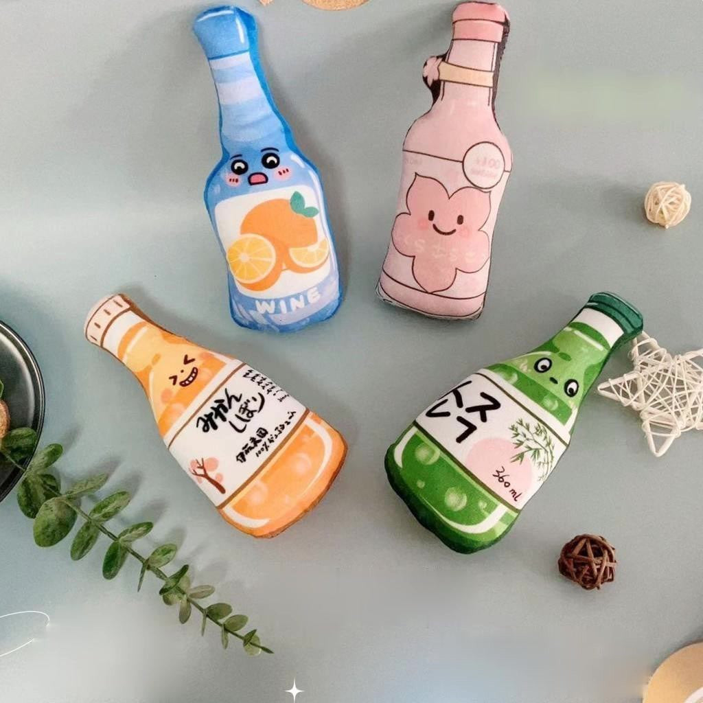 Quirky Soju Bottle Plush Toy for Dogs/Cats with Catnip (Green)