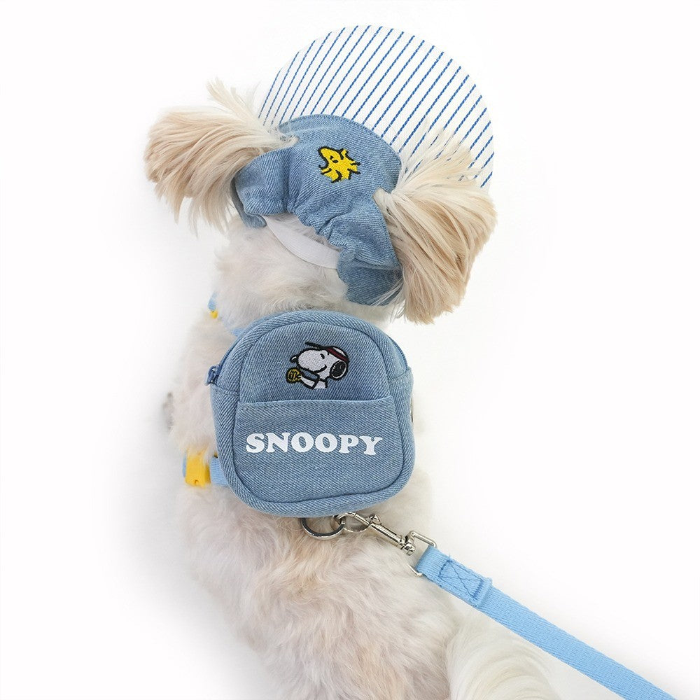 Peanuts Korea Denim 2-way Backpack Harness Set For Pets