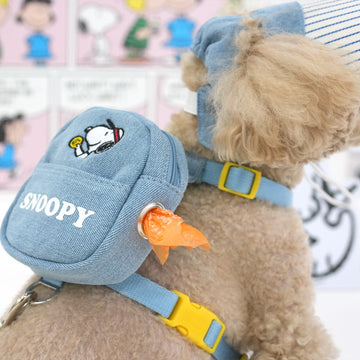 Peanuts Korea Denim 2-way Backpack Harness Set For Pets